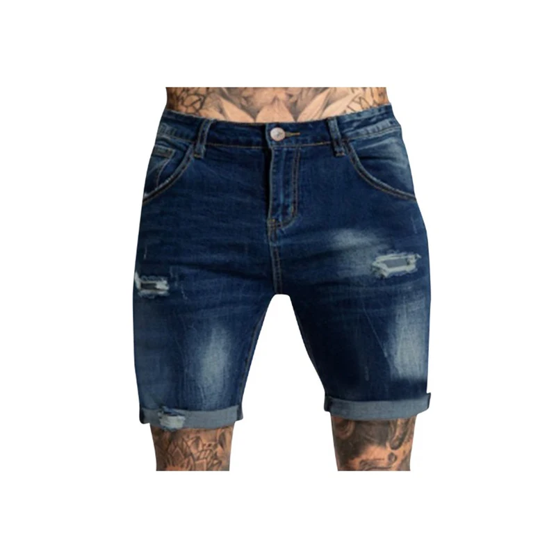 Stretch Denim Shorts Men's Summer Thin Loose Korean Style Trendy Jodhpurs Ripped Casual Trendy Pants