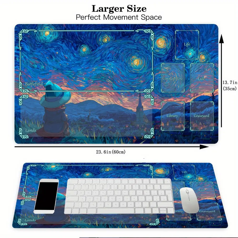 Tapis de jeu de carte magique avec zone étoile lune nuit magicien magique MTG tapis de jeu tapis de jeu tapis de bureau tapis de jeu de bataille de commandant