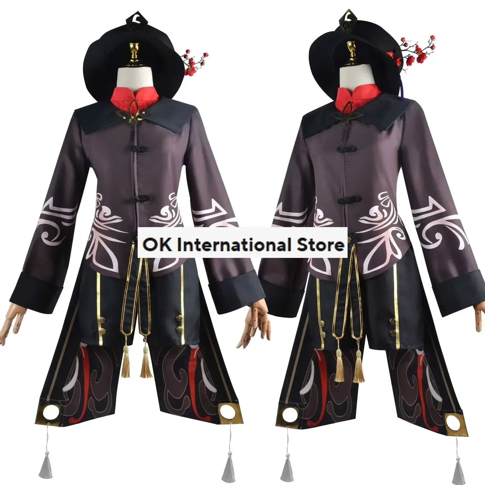 Genshin Impact Hu Tao Cosplay Costume pour Femmes et Bol, Vêtements de Style Chinois, Uniforme, Perruque, Jeu Anime, Costumes d'Halloween