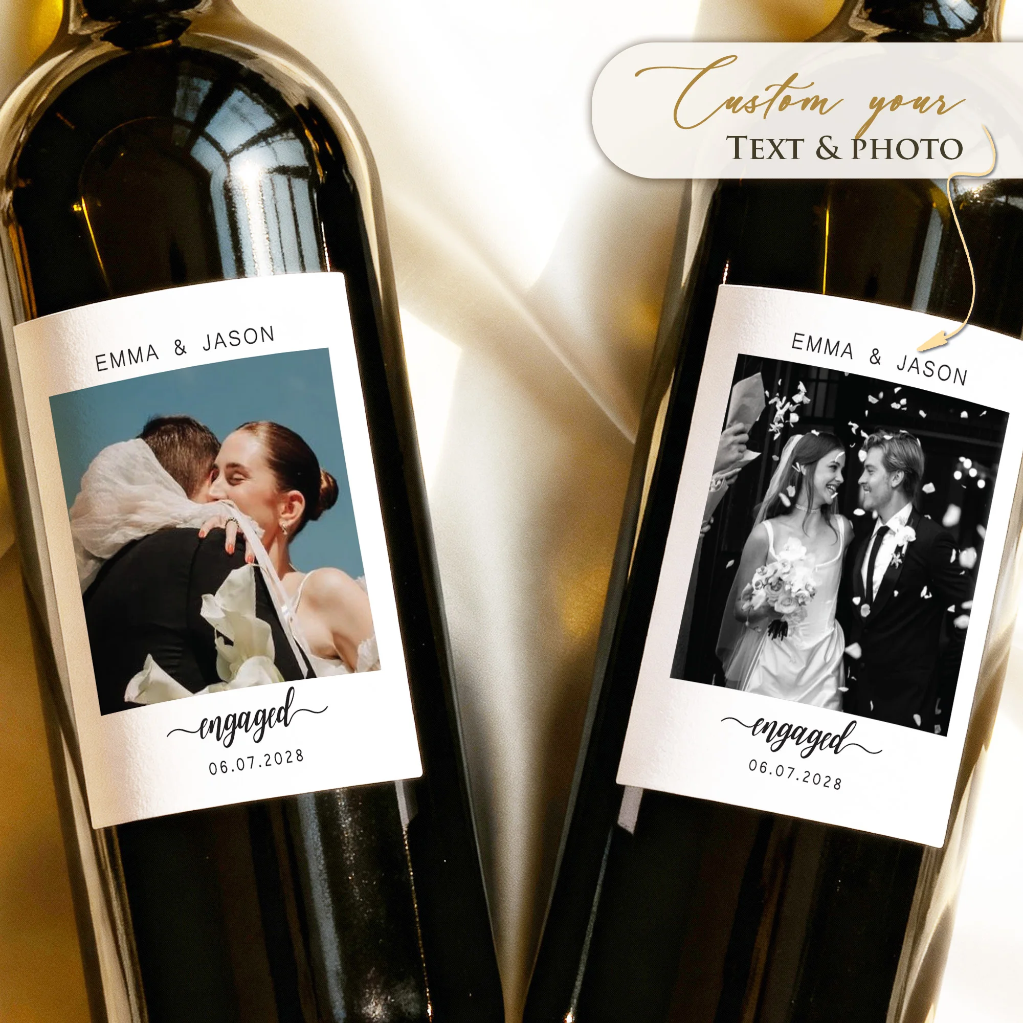 Individuelle Weinflaschen-Aufkleber aus PVC, personalisierte Aufkleber, Fotoaufkleber, wasserdichte Vinyl-Aufkleber für Hochzeit, Verlobung, Party