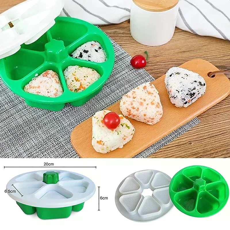 Molde para Hacer Bolas de Arroz con 6 Compartimentos, Antiadherente, de Plástico, Triangular, para Sushi, Herramienta de Cocina, Lonchera