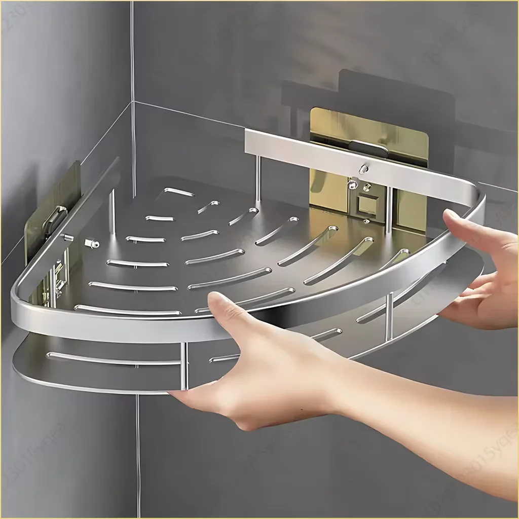Bathroom Shelf Shampoo Rack Makeup Storage Organizer Aluminum Alloy Shower Shelf Bathroom Accessories No Drill Wall Corner Shelf