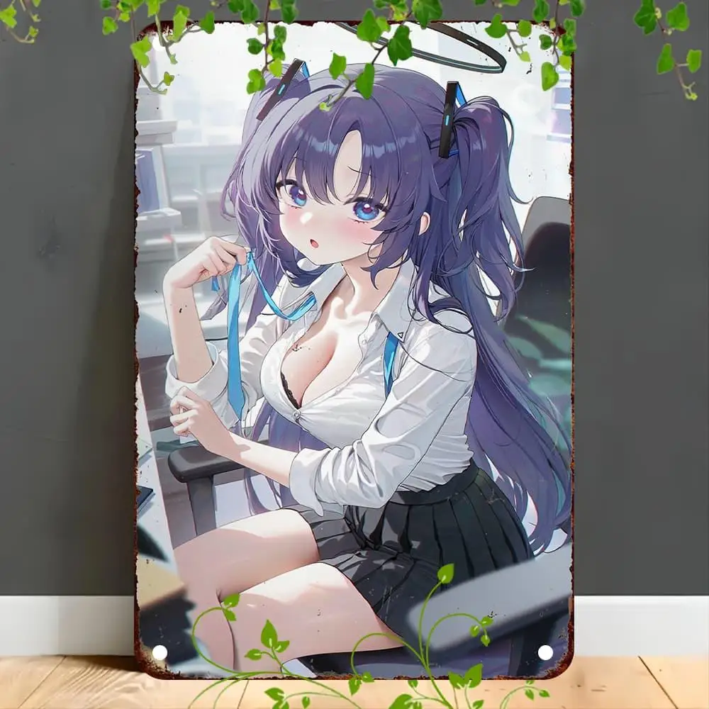 

Vintage Anime-Style Metal Tin Sign - 8x12 Inch Sexy Schoolgirl Art, High-Quality Wall Decor for Home, Cafe, Bar & Gifts
