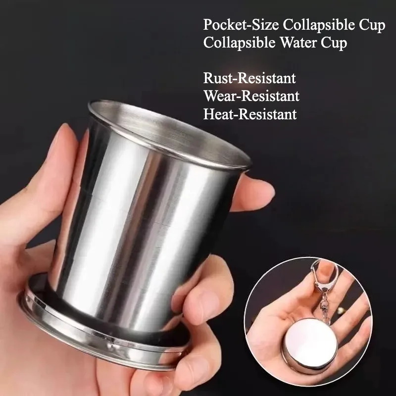 Food-Grade Stainless Steel Collapsible Water Cup, Portable Telescopic Cup for Outdoor Travel, Drinking, Rinsing & Brushing Teeth