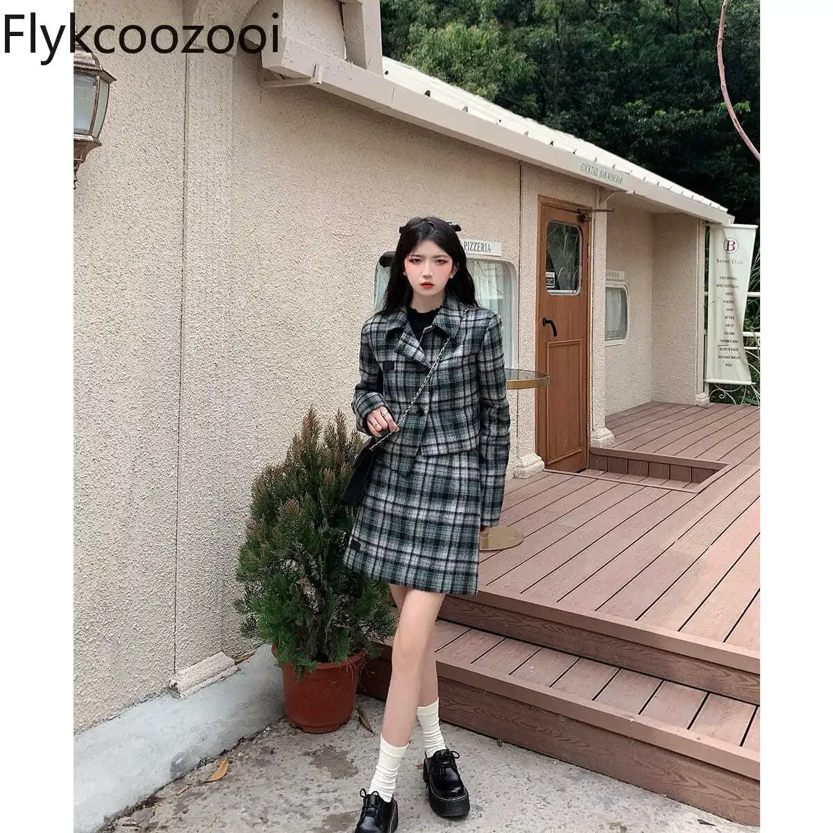 Preppy Suit Spring and Autumn Style Retro Niche Age-reducing Plaid Winter Skirt Two-piece Set Conjuntos Feminino Elegante