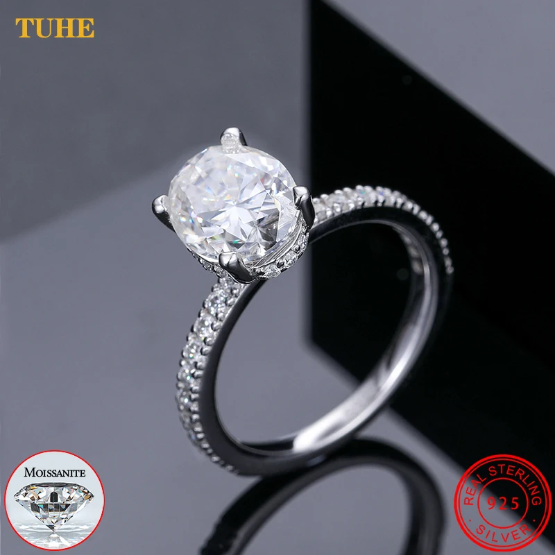 3ct D Color Moissanite Engagement Wedding Rings for Women Halo Oval 925 Sterling Silver Wedding Band Ring Luxury Fine Jewelry