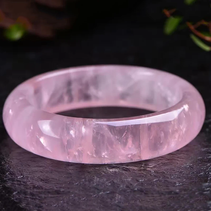 Natural Pink Crystal Bangle Women Healing Gemstone Fine Jewelry Genuine Pink Rose Quartz Bangles Bracelet Girlfriend Mom Gifts