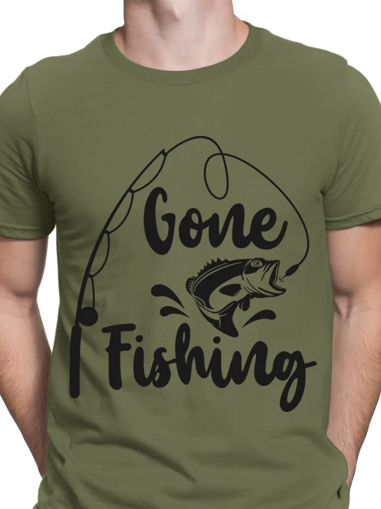 Gone Fishing T-Shirt Funny Angling Fish Fisherman Gift Mens T Shirts Short Sleeve Casual 100% Cotton Shirt