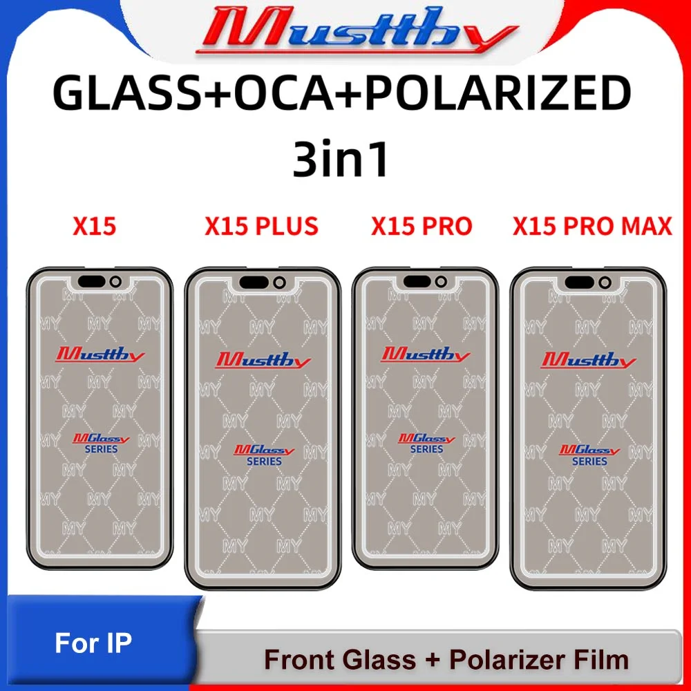 Musttby 5pcs 15promax Front Outer Screen Glass OCA Glue Polarizer for iPhone 12 13 14 Pro max Plus Repair Parts Replacement