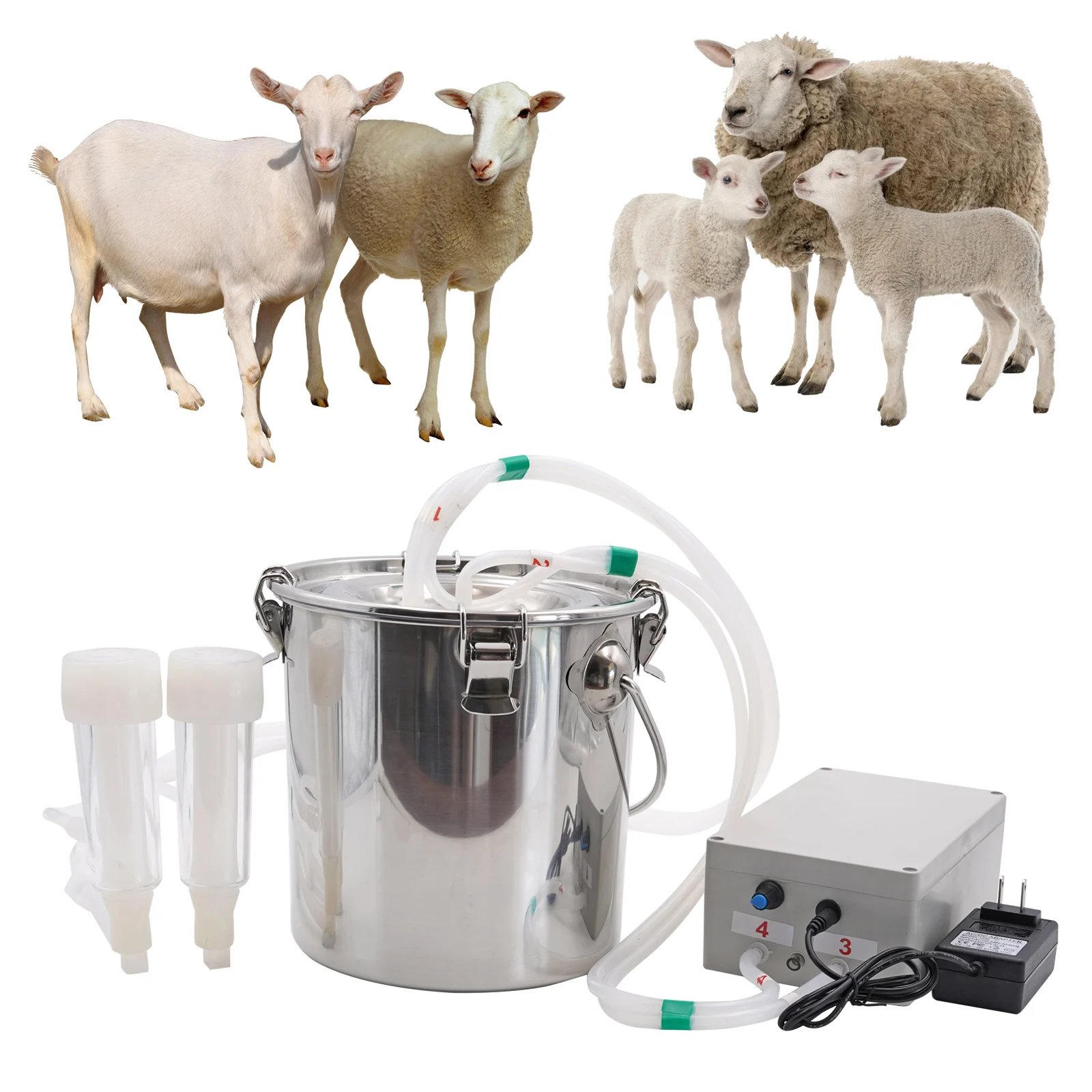 5L/10L Electric Automatic Goat Milking Machine 220V Pulsating Milking Machine Stainless Steel Milker Bucket Vacuum Pump