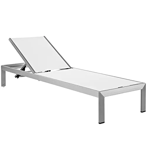 

White Textilene Mesh Aluminum Outdoor Adjustable Chaise Lounge With Integrated Side Table For Pool Or Patio