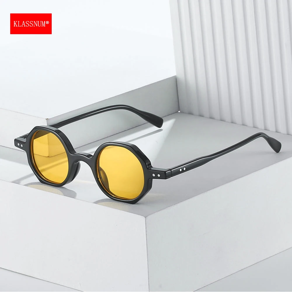 KLASSNUM klasyczne okulary przeciwsłoneczne w stylu vintage męskie małe okrągłe Retro Punk okulary przeciwsłoneczne w kolorze oceanicznym gradientowe przezroczyste soczewki okulary do jazdy 2025