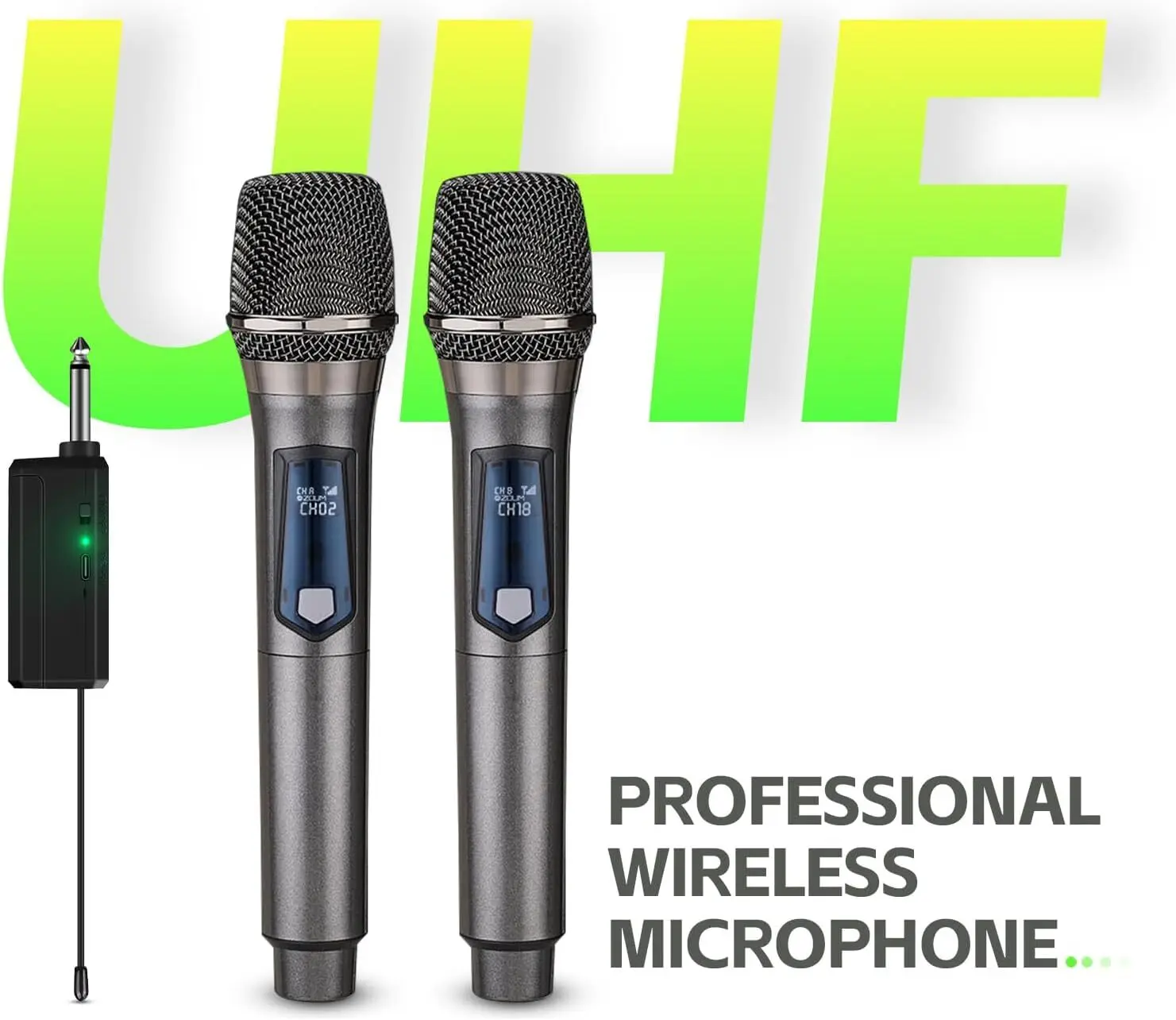 Conjunto de sistema de microfone sem fio Pro UHF duplo portátil recarregável presente de karaokê
