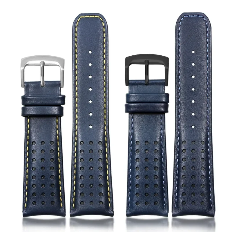 Genuine Leather Watchband For TAG Heuer F1 Racing Car Series Blue Strap for Mido Piloteer wristband Curved End Bracelet 22mm