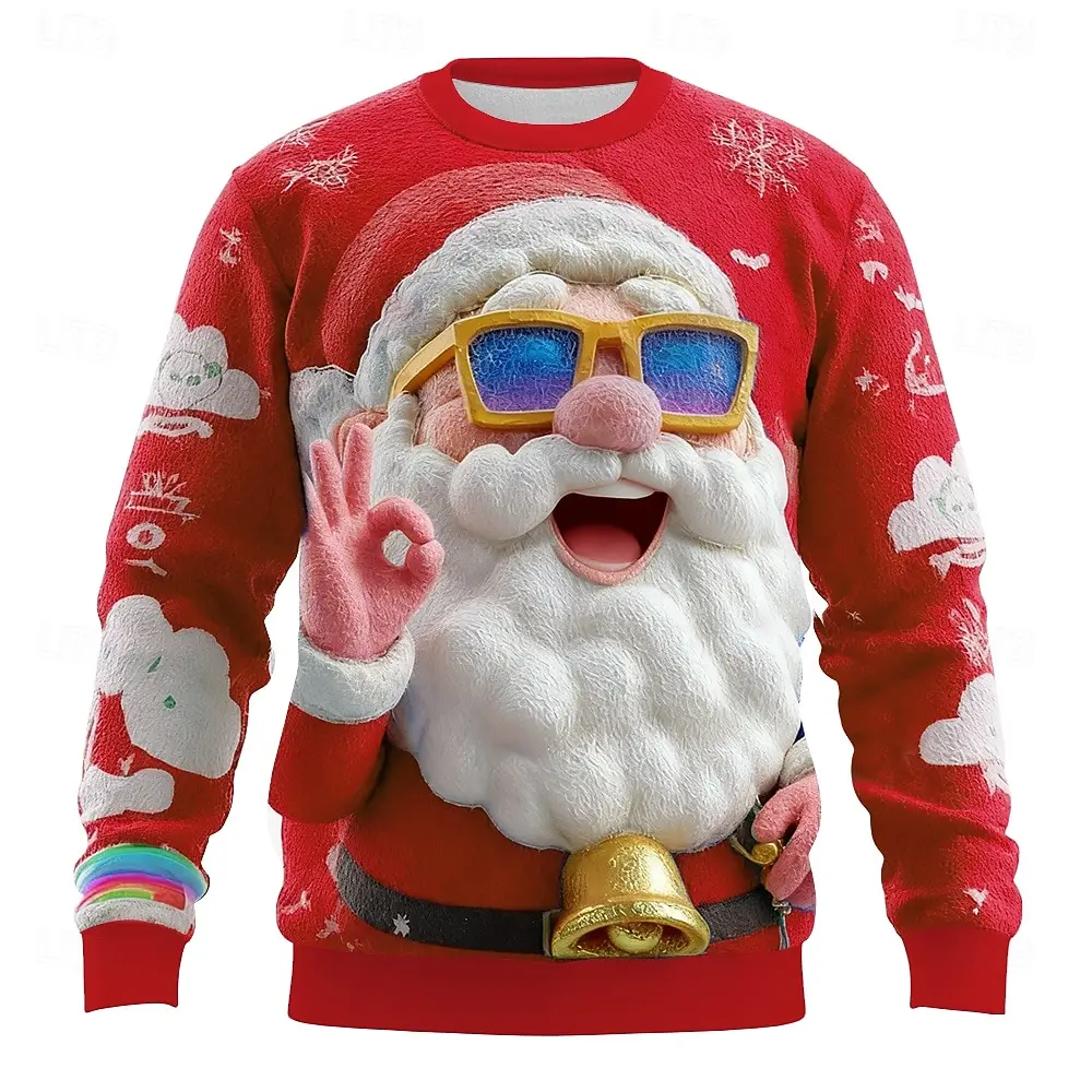 Christmas Men's Santa Claus Casual Sweatshirt Cool Party Crew Neck Vacation Party Gift Crewneck 3D All Seasons Pullover