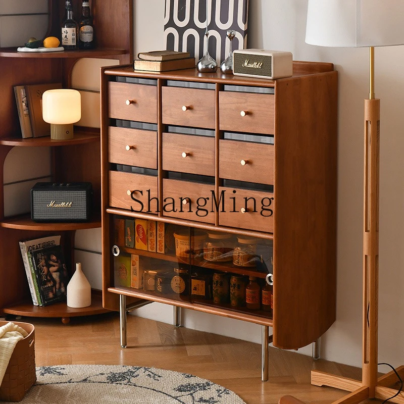 

ZYY retro solid wood storage cabinet simple dining side wall bookcase bedroom shelf locker living room