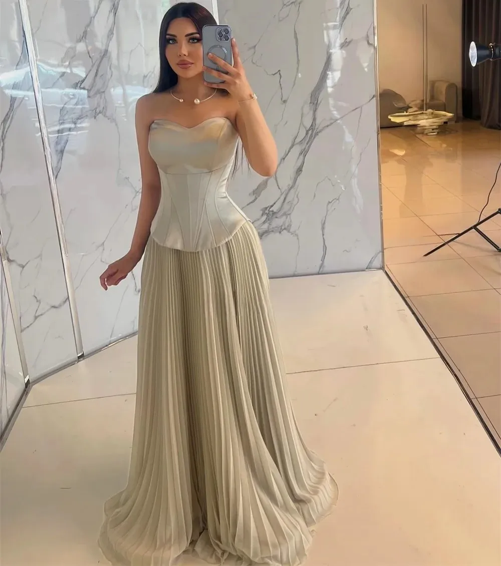 

Элегантное серебряное платье для выпускного вечера 2026 Милая без рукавов на шнуровке атласные платья для выпускного вечера на день рождения в арабском стиле Дубай Robe De Soiree