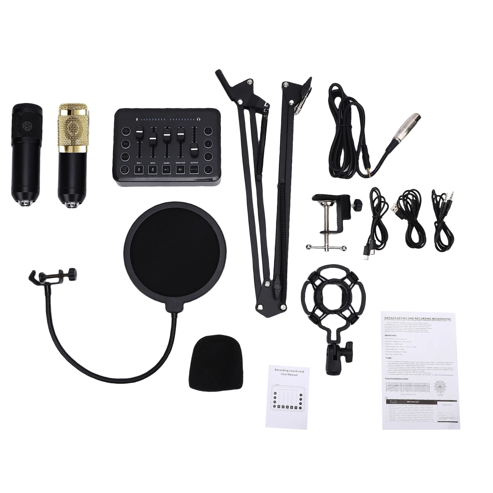 

Podcast Equipment Bundle, Streaming Audio Interface Kit with Condenser Microphone, Noise Reduction, Live Sound Card Audio Mixer