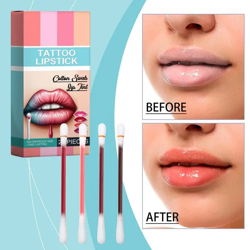 20Pcs Cotton Swab Lipstick  Tattoo Lipstick Non-Stick Long-Lasting Waterproof And Kiss-proof Lip Liquid Lipstick Moisturizing