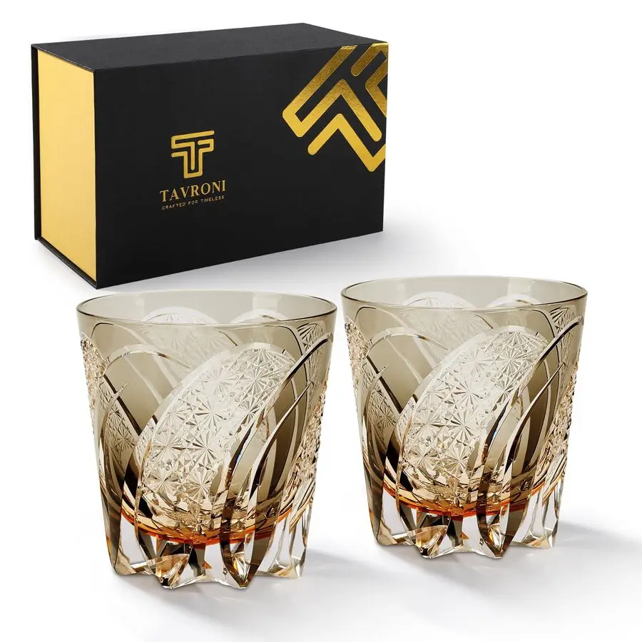 Vasos de whisky a la moda, vaso de whisky Edo Kiriko de 11 Oz, cubertería cortada a mano para bebidas de cocktail, licor y cócteles, ideal