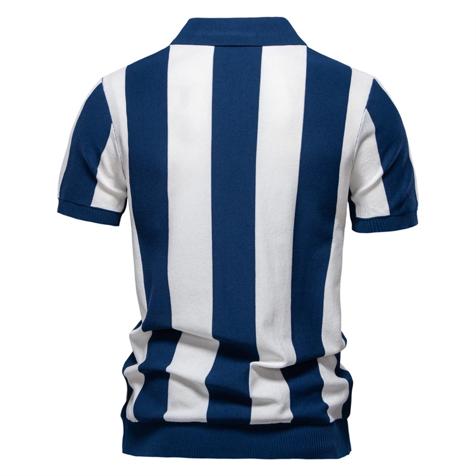 Summer Stripe Polo Shirt Men Short Sleeve Polo Shirt Fashion Casual Contrast Color Stripe Tops