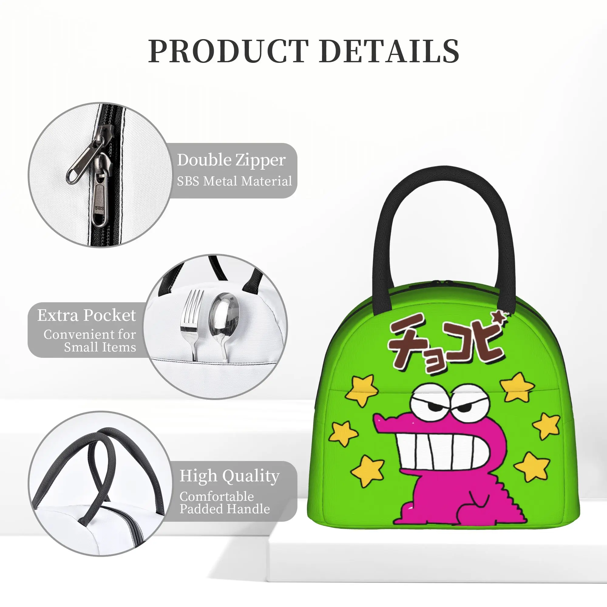 Croc Cookies Shinchan  Insulated Lunch Bag Cooler Bag ,Meal Container Crayon Shin-chan Large Tote Lunch Box Food Bag College view 5