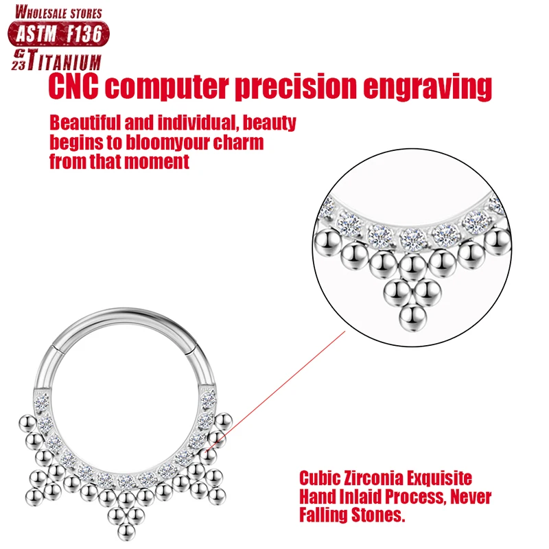 G23 Titanium Flower Nose Rings Hoop Zircon Piercing Diaphragm Tragus Cartilage Ear Perforated Clicker Ladies Lip Body Jewelry