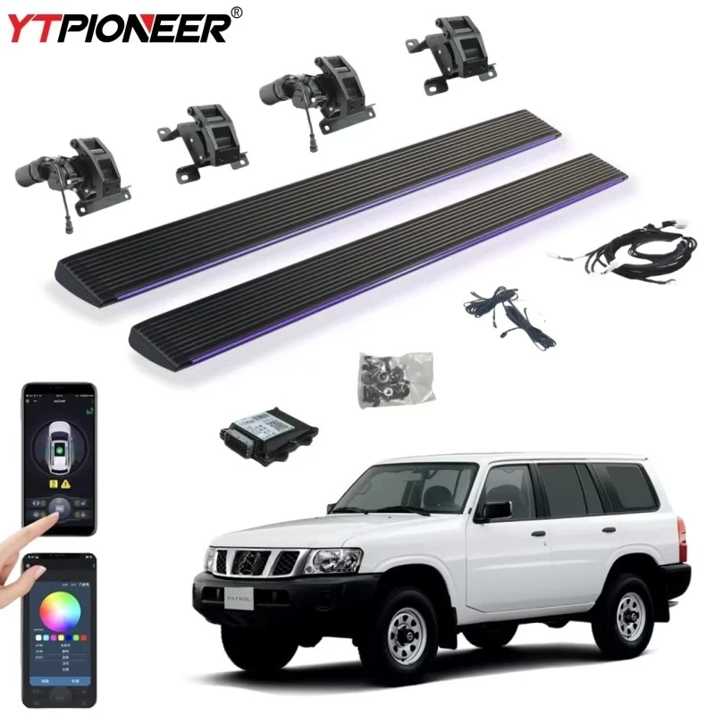 For Nissan Patrol Y61 Aluminum Automatic Retractable Power Foot Running Boards Electronic Side Steps With Led Light