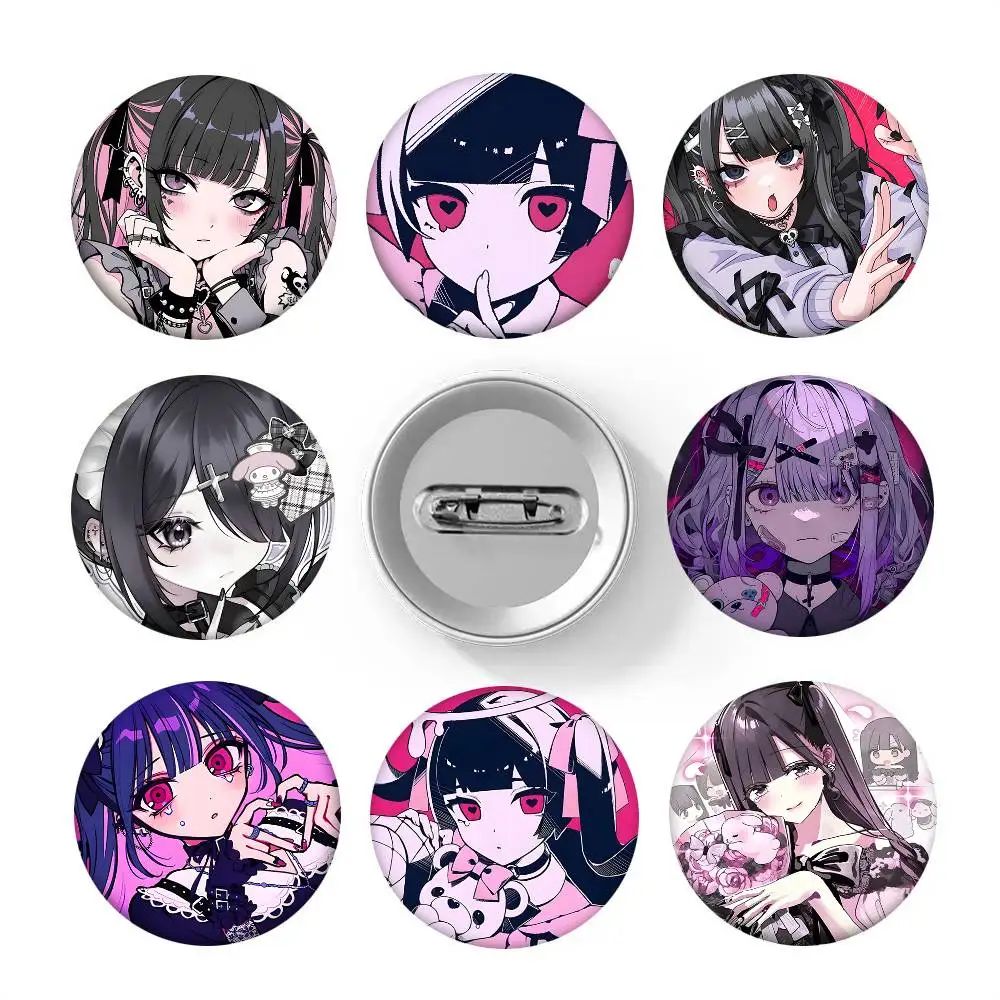 1pc Jirai Kei Fashion Beautiful Girl Anmie Cartoon Style Badge Brooches On Backpack Decoration Round Enamel Pins For Accessorys