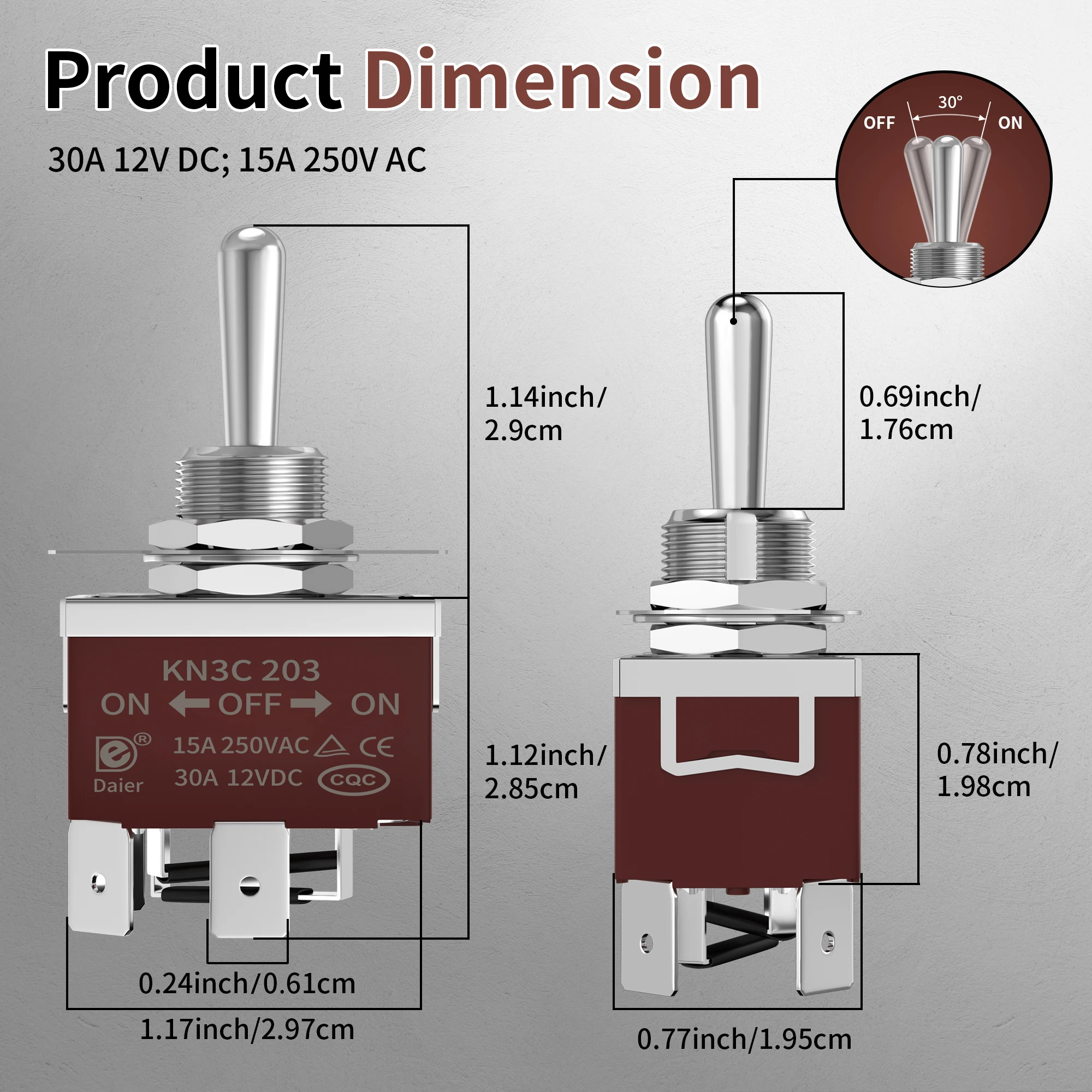 Reverse Polarity Switch 12V 30A 3 Position Toggle Switch Latching Momentary DPDT 4 Pin ON Off ON Toggle Switch with Cover for RV