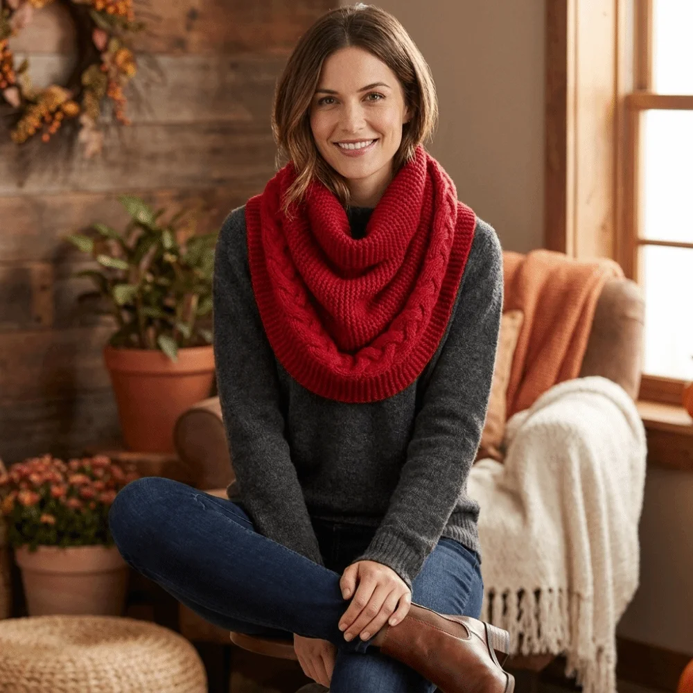 Chic Multifunctional Turtleneck Loop Scarf 2-in-1 Acrylic Fabric Neck Warmer Knit Solid Color Neck Cover Daily