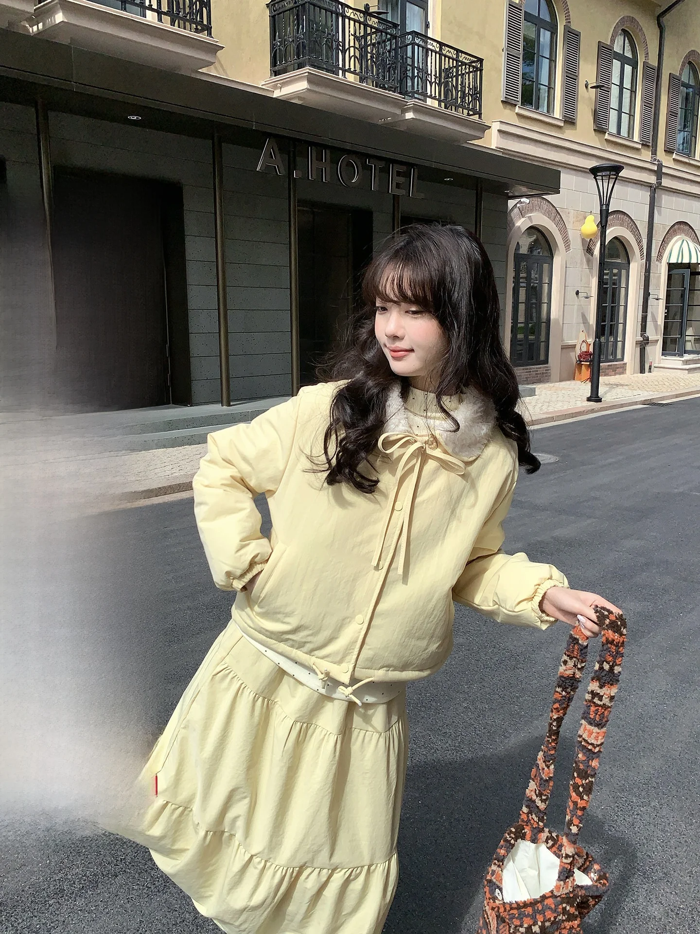 

Holli Korean Sle Sweet Cotton Jaet Женский комплект с высокой талией f Юбка средней длины Комплект из двух предметов Long Sve round Ne