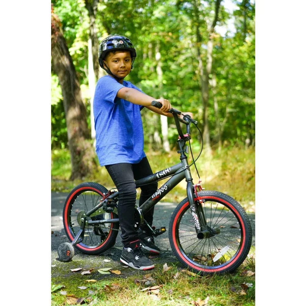 18 Zoll. Abyss Boy's Freestyle BMX Fahrrad, Kinderfahrrad, Grau Schwarz