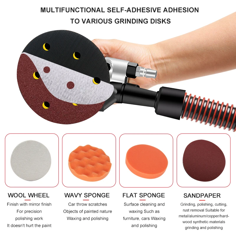 5 Inch Pneumatic Sander Self-Pumping Pneumatic Sander Wood Metal Polishing Waxing Machine Round Sandpaper Polishing Machine