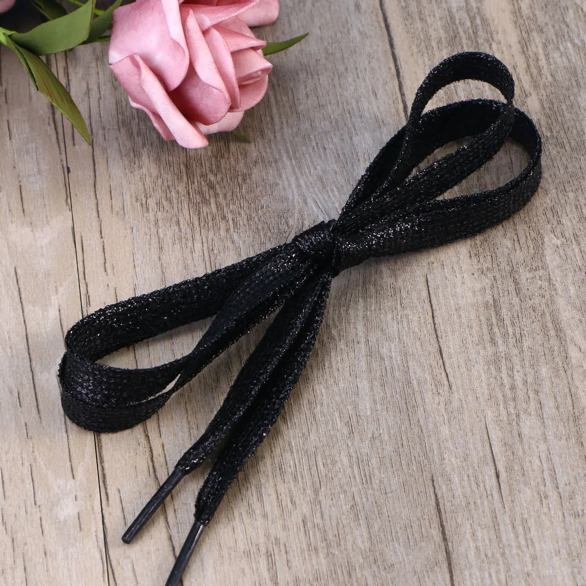 

1.1M Glitter Shoe Laces Colored Shoestrings Bootlaces Flat Shoe Laces For Sneakers Sports Canvas Shoes Black