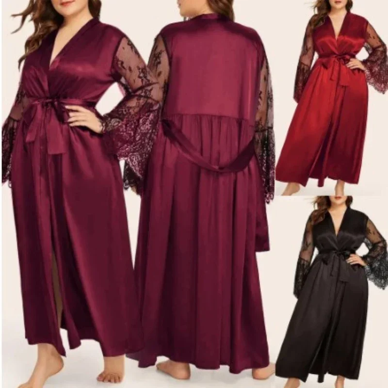 Sexy Lingerie Satin Comfortable Robe Robe Sexy Lace Nightdress Women's Home Wear Set Ladies Sleepwear Nightgown Woman Night