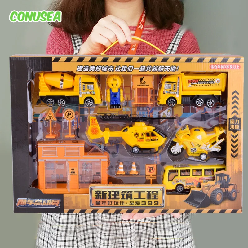 Juego de 13 coches de juguete para niños, modelo de camiones, juguete de ingeniería, juego de simulación, avión, tren, excavadora de inercia, juguete para niños