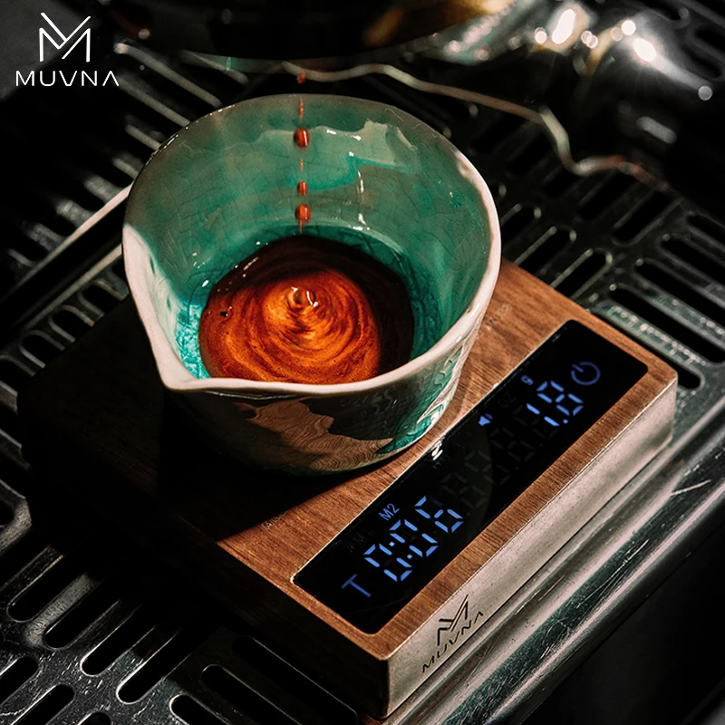 MUVNA Mini Digital Wood scale, Professional Electronic Coffee Scale for Espresso/Hand Drip Coffee 0.1g of high-precision, 2kg