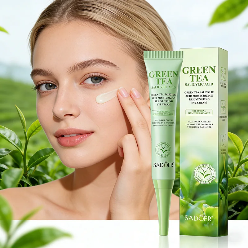 SADOER Grüner Tee Salicylsäure Augencreme Anti-Augenringe Feuchtigkeitsspendende Anti-Aging Augenkontur Augenpflegeprodukte