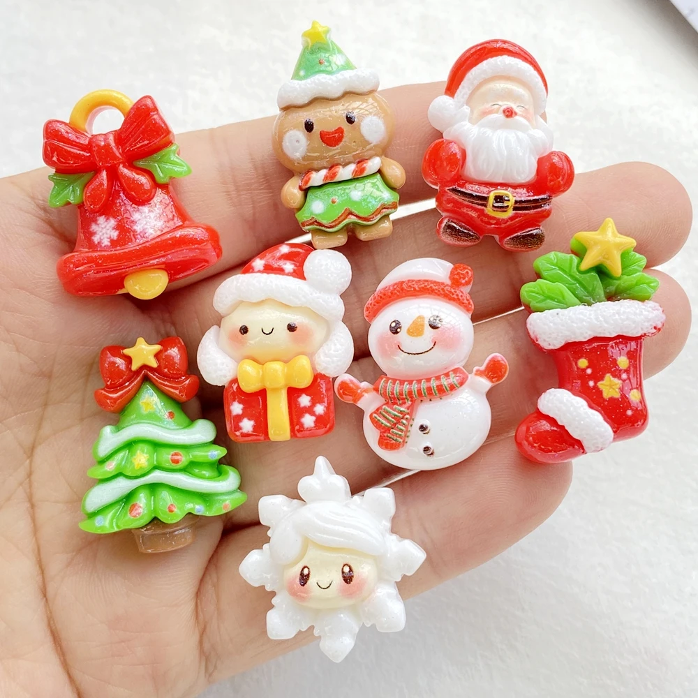 10Pcs New Cute Resin Christmas Snowman, Tree,small Bell Series Flat Back Scrapbooking DIY Jewelry Craft Decoration Accessories