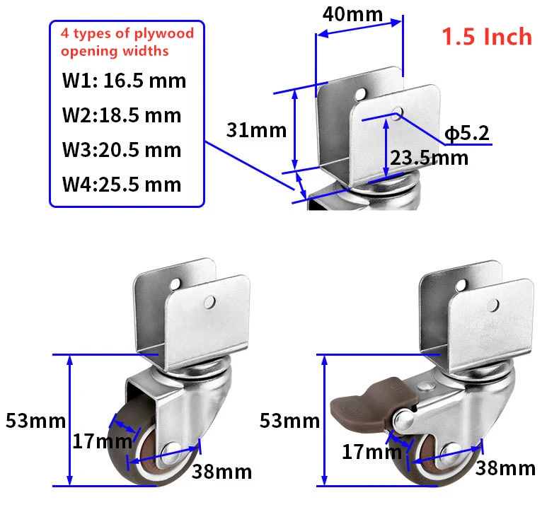 4 Pcs/Lot U-Shape Caster 16/18/20/25mm TPE Universal Wheel Solid Wood Baby Rock Bed Flower Stand Brake Steering Furniture Splint