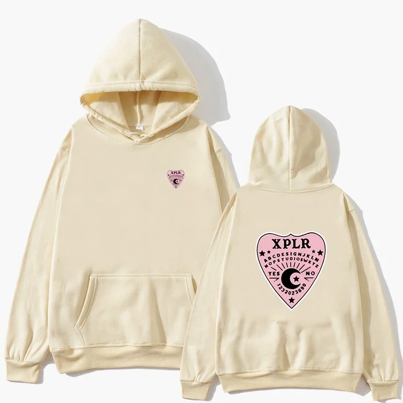 Pink Heart Ouija Board Graphic Hoodie Unisex  Front Back Double Sided Print Gothic Occult Streetwear Hooded Pullover Sweatshirt