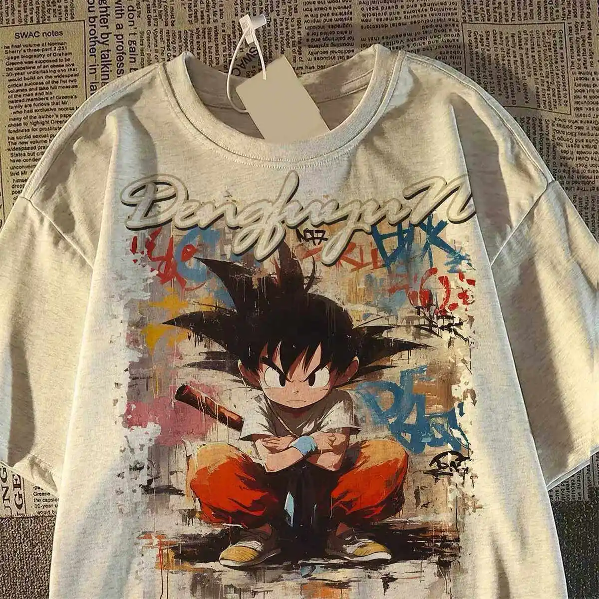 

100% Pure Cotton Japanese-style Anime Dragon Ball Goku Printed Short-sleeved T-shirt for Men, 2024 Trendy Brand American Retro