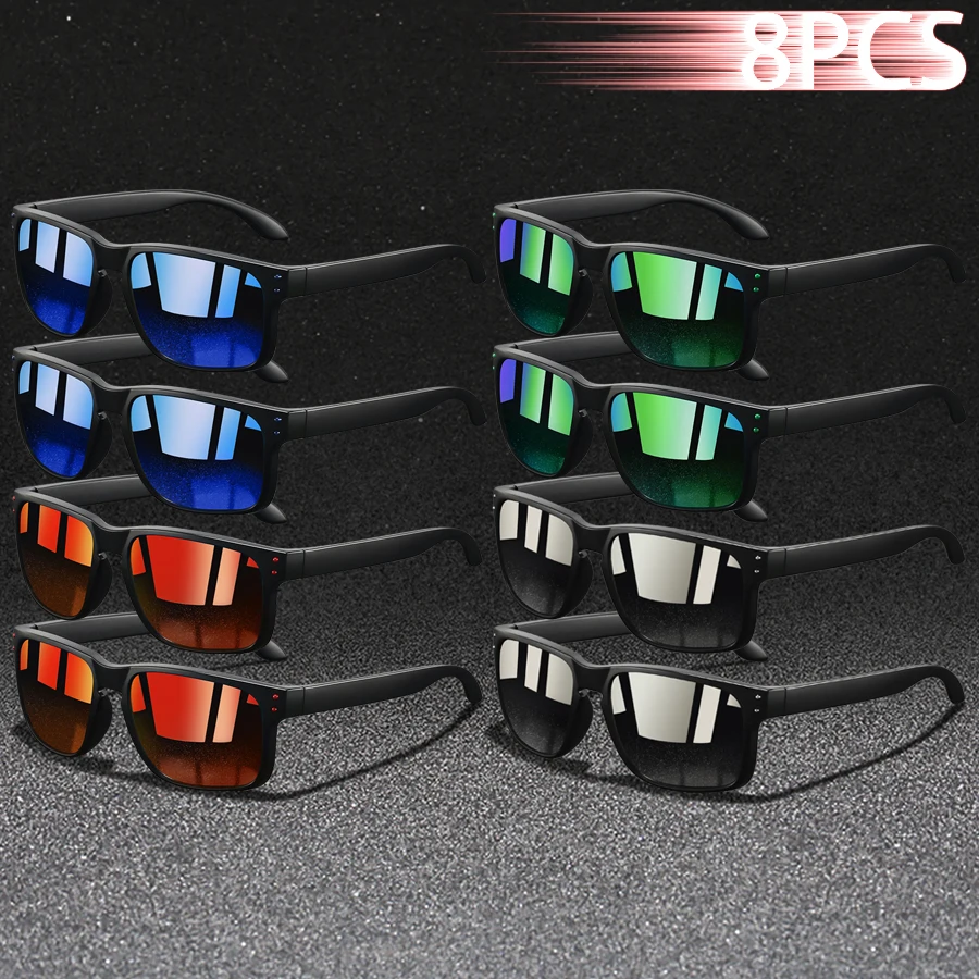 

8 PCS Fashion Unisex Vintage Square Sunglasses Men Women Fishing Driving Man Luxury Brand Designer Sun Glasses UV400 Eyewear