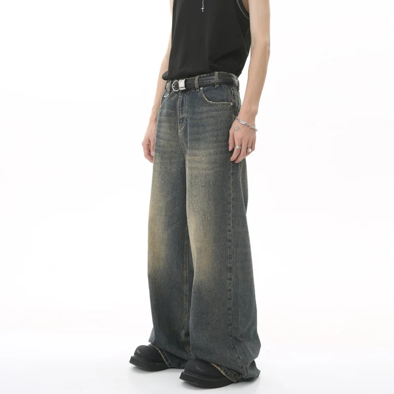 QICHE 2026 Men Women Baggy Wide Leg Jeans Straight Loose Floor‑Length Trousers Unisex Street Trendy Drape Denim Pants