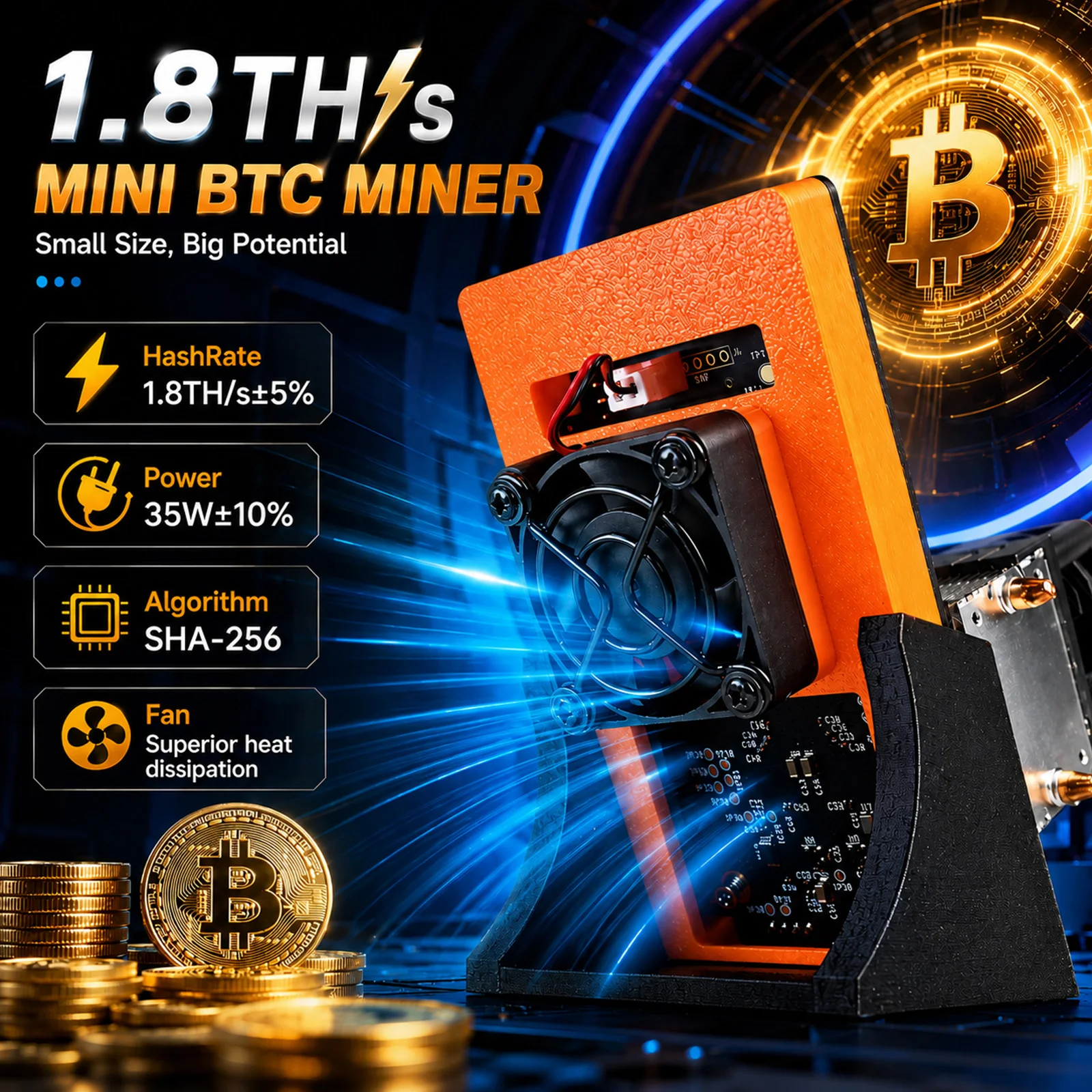 2026 Upgraded Bitaxe Gamma 601/602 BTC ASIC Miner 1.7-1.8TH/s 35W Quiet Home Bitcoin SHA256 Crypto Mining Machine WiFi