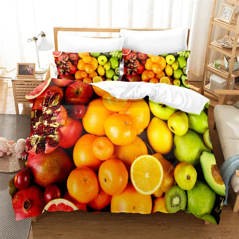 Cute Tropical Fruit Duvet Cover Bedding Set 3pcs Lightweight Microfiber 1 Duvet Cover 2 Pillowcase,Comfortable,Extremely Durable