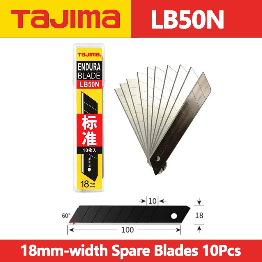 

TAJIMA LB50N 60 ° Угловые острые лезвия, 10 шт., 18 мм, запасные лезвия, стандартный тип, набор лезвий эндуры для универсального ножа, твердое лезвие