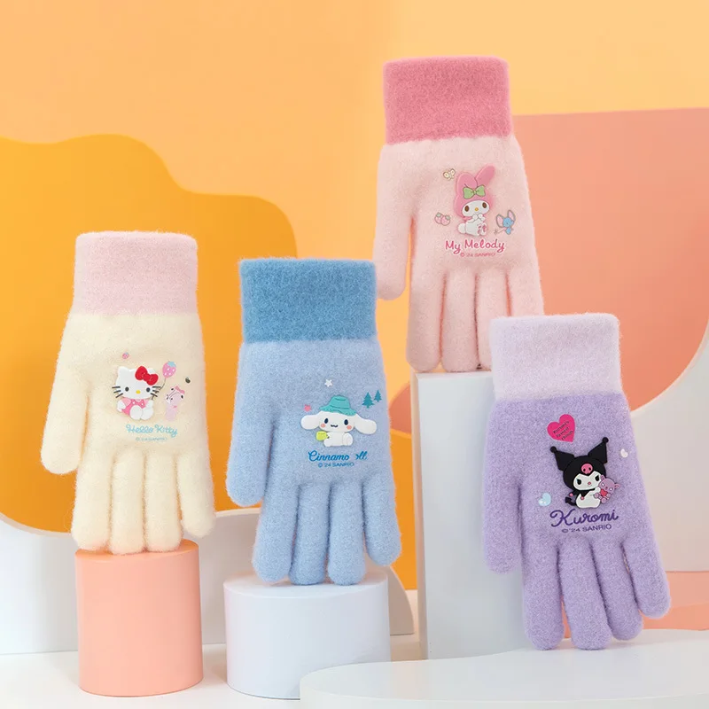 

Sanrio Kuromi My Melody Anime Children Gloves Kawaii Cinnamoroll Hello Kitty Cartoon Cute Winter Warm Baby Gloves 7-12 Years Old