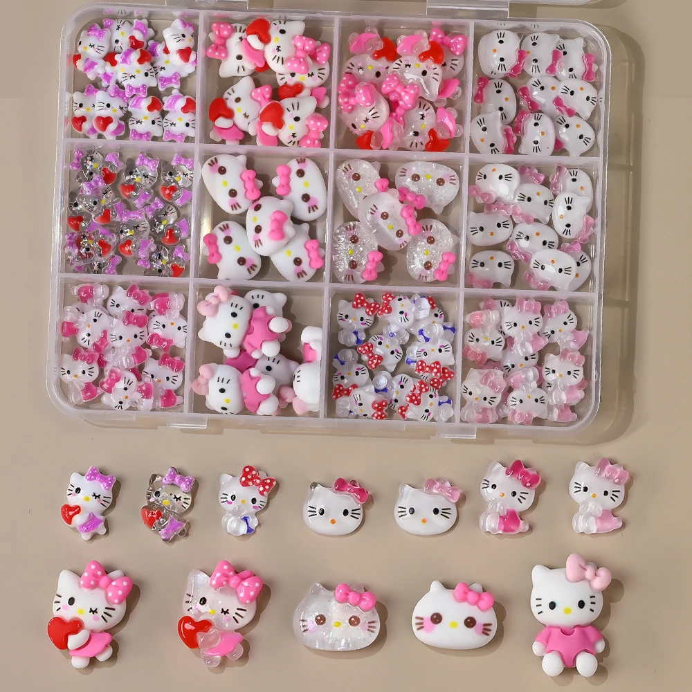 12 กริดผสม Sanrio การ์ตูนเรซิ่นเล็บ Charms ญี่ปุ่น Anime Kawaii Hello Kitty Kuromi สาว DIY เล็บ Rhinestones ตกแต่งเล็บ